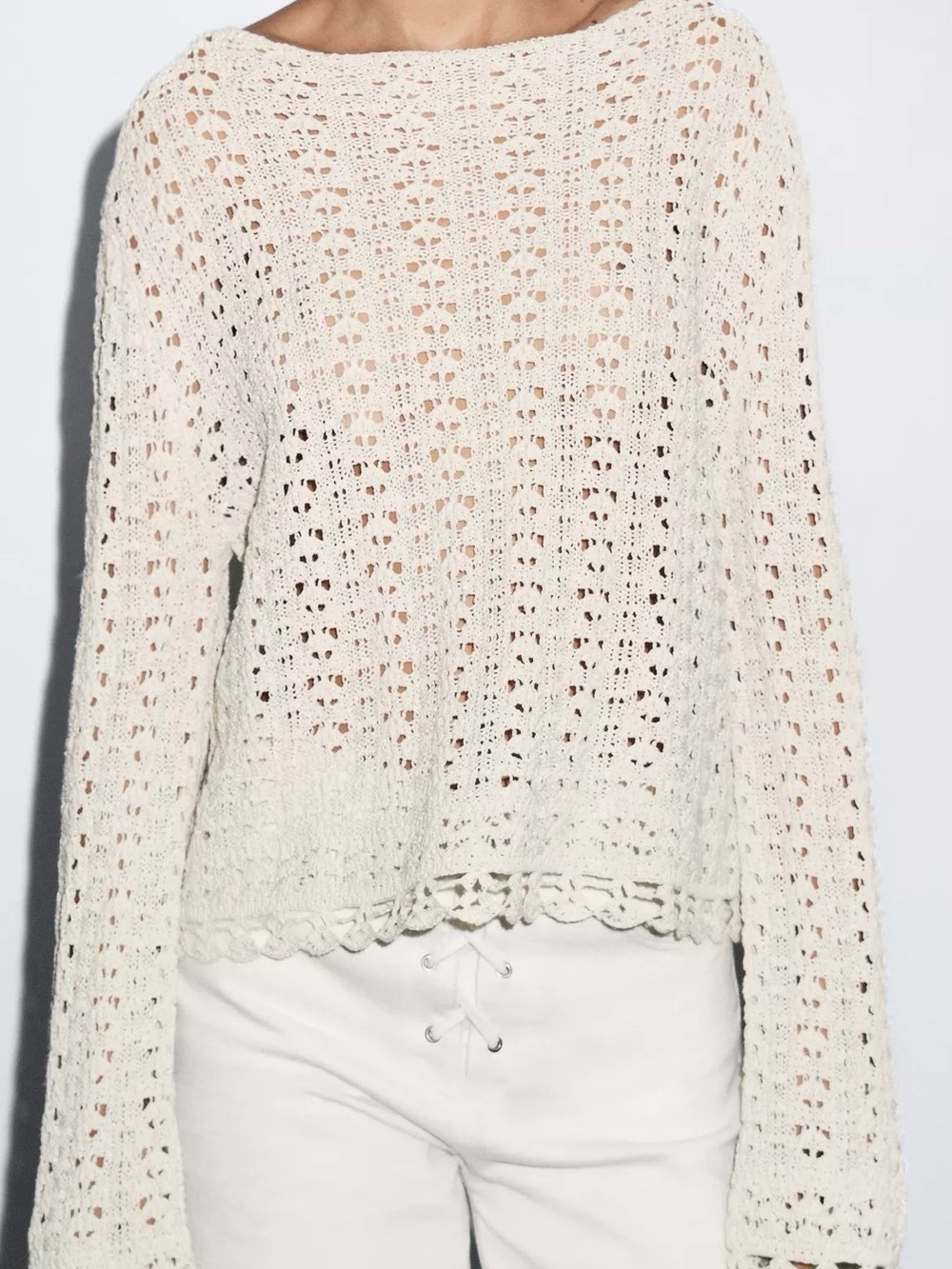 Massimo Dutti open work cotton Crochet Sweater